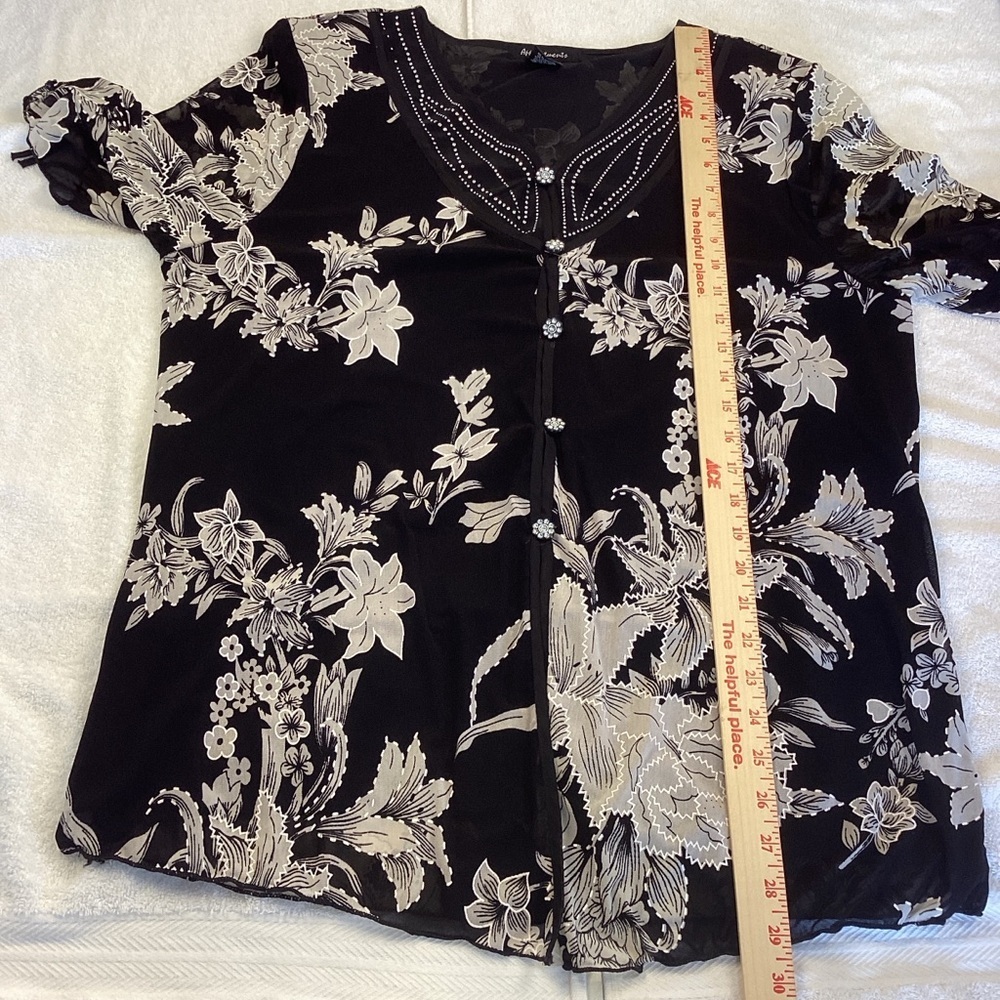 Appointments Black and Grey with Squines and Sparkle Button Floral Women's Top - Picture 10 of 10
